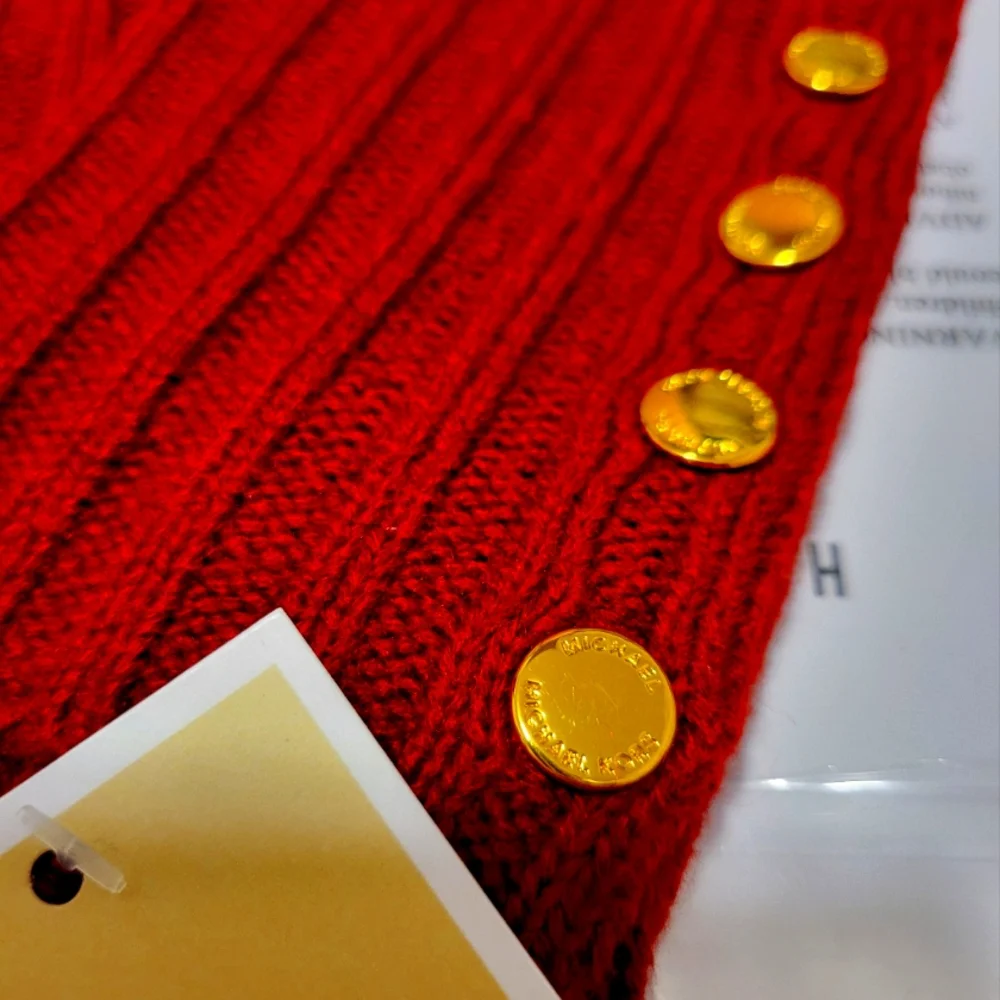 Michae Kors Red Knit Gloves with Gold Buttons